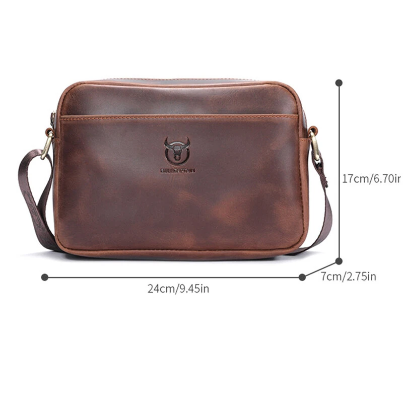 (image for) BULLCAPTAIN Men's Genuine Leather Shoulder Bag Retro Large Capacity Travel Bag Crazy Horse Leather Crossbody Bag Messenger Bag
